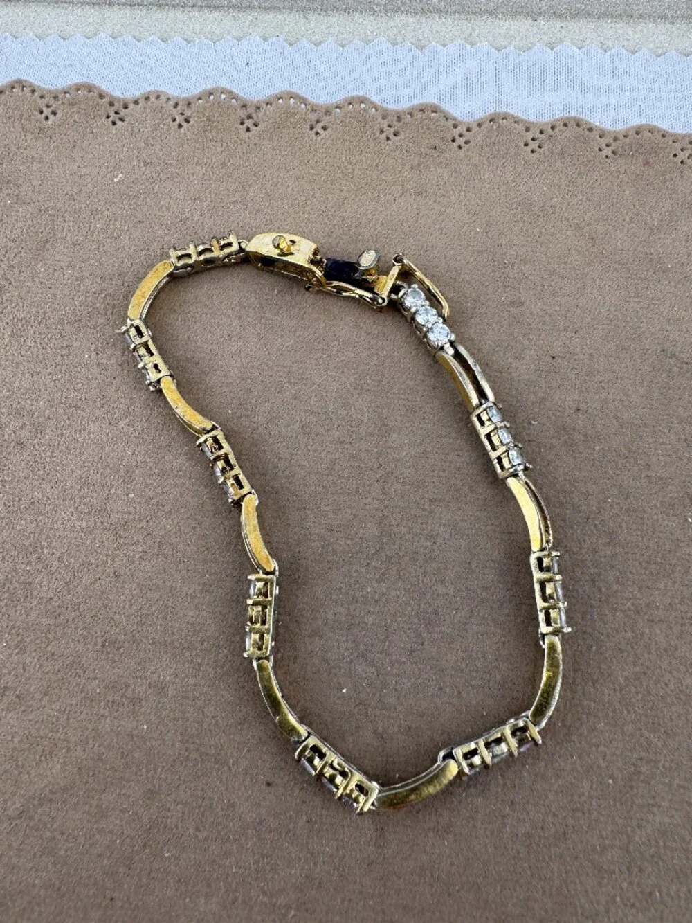 Vintage Gold Vermeil Sterling Silver Cubic Zirconia Tennis Bracelet - Picture 4 of 5